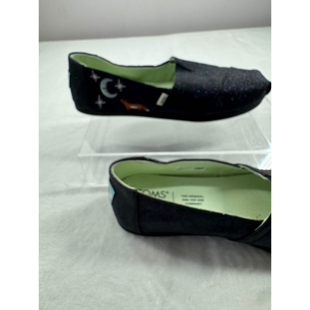 Toms Alpargata Flat Shoes Women's 7 Blue Glitter Fox Print Slip-on Lightweight - Picture 13 of 14